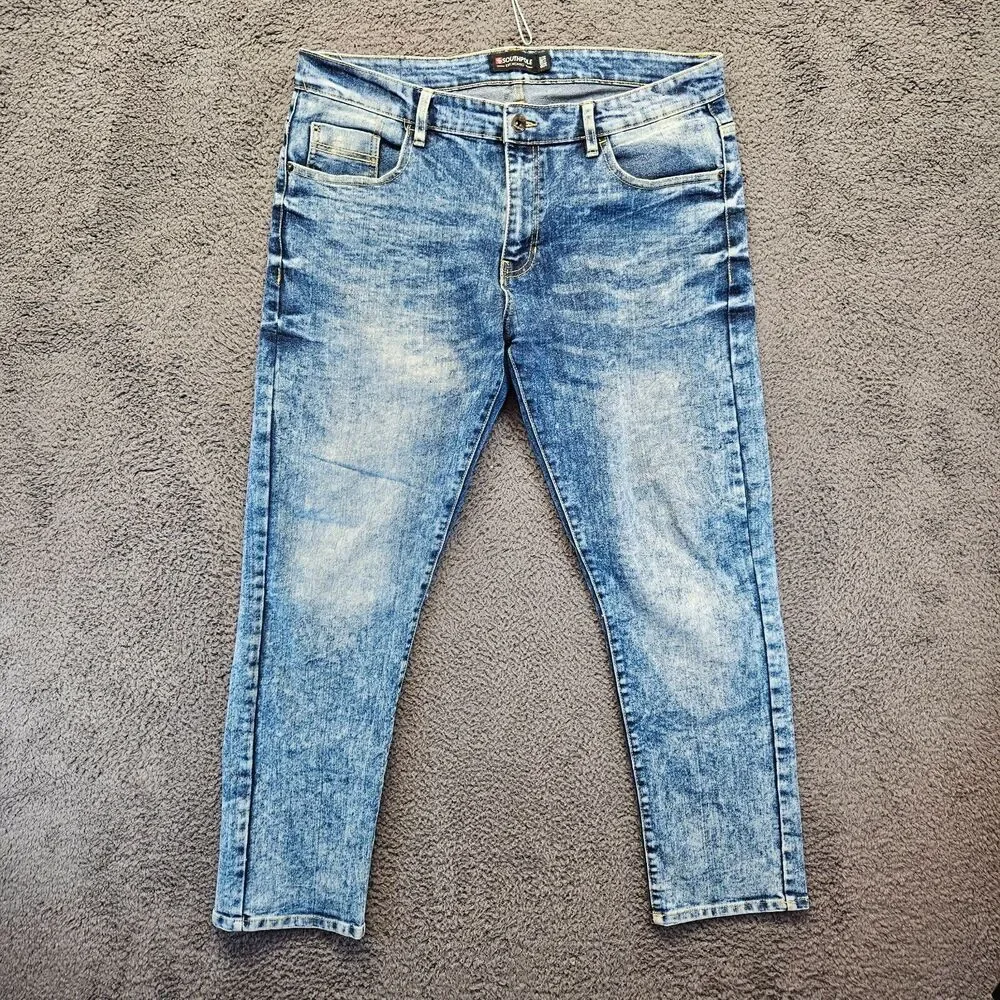 Southpole Skinny Jeans Men Size 36x30 Blue Acid Wash Denim